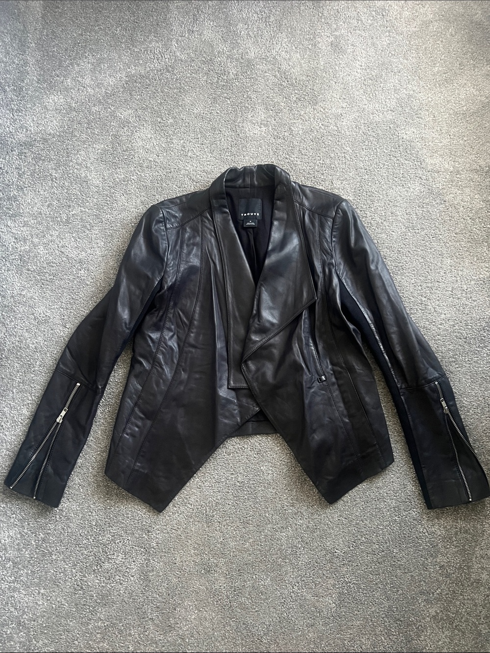 Trouve - Women’s Black Draped Leather Jacket